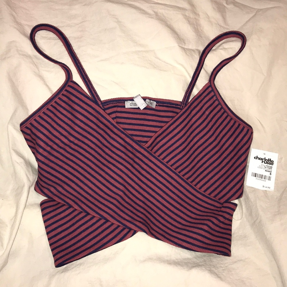 Mauve and Navy Striped Crop Top